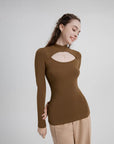 Thermal Mock Neck Hollow Chest  Top