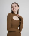 Thermal Mock Neck Hollow Chest  Top