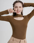 Thermal Mock Neck Hollow Chest  Top