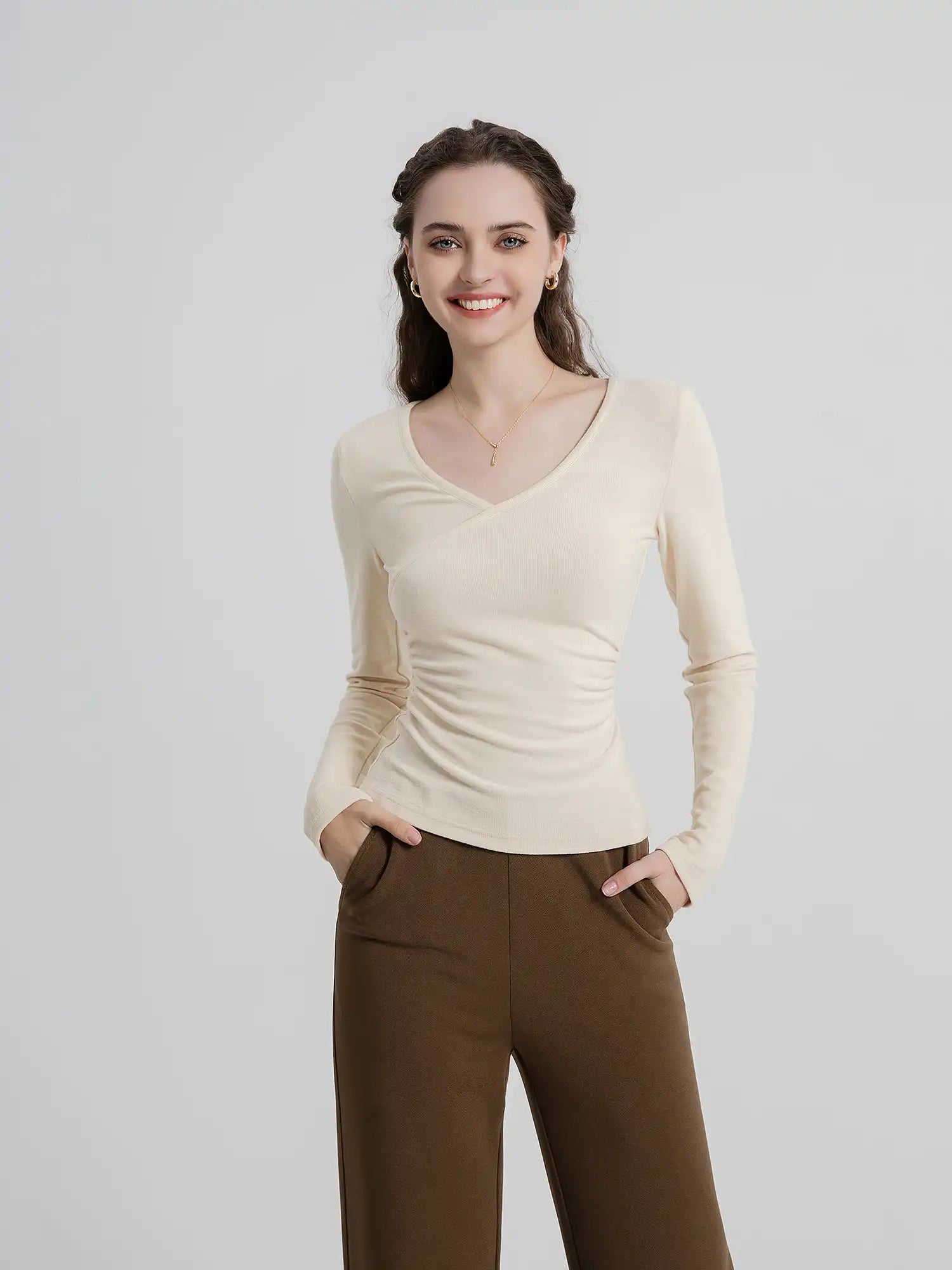Thermal Ruched Side Slim Fit Top