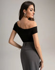 Ruched Sides Off-Shoulder Short Sleeve Top