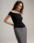 Ruched Sides Off-Shoulder Short Sleeve Top