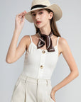 V-Neck Drawstring Button Tank Top