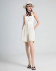 V-Neck Drawstring Button Tank Top