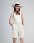 V-Neck Drawstring Button Tank Top