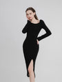 Slit Hem Slim Fit Long Sleeve Dress