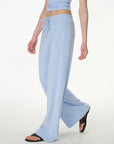 dusty blue high-rise wide-leg lounge pants, on model, primary view