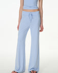 dusty blue high-rise wide-leg lounge pants, on model, side view