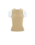 beige layered cropped short sleeve top, flat-lay front