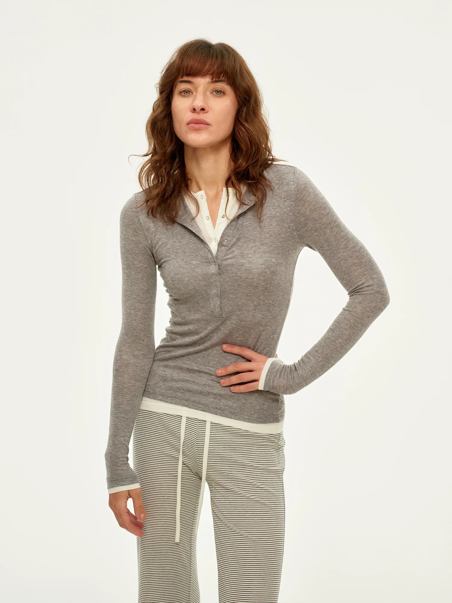 Cashmere-Touch Layered Henley Top | HAE
