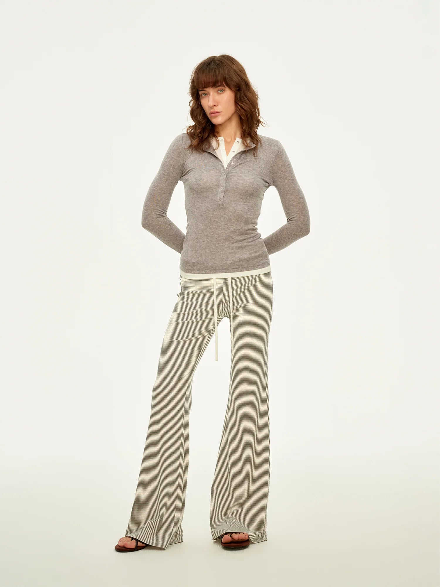 Cashmere-Touch Layered Henley Top | HAE