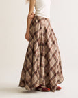 Autumn Plaid Asymmetric Maxi Skirt