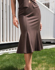 High Waist Paneled Form Fitting Midi Skirt