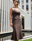 High Waist Paneled Form Fitting Midi Skirt