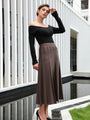 High Waist Stitch Pleated Maxi Skirt