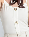V-Neck Drawstring Button Tank Top
