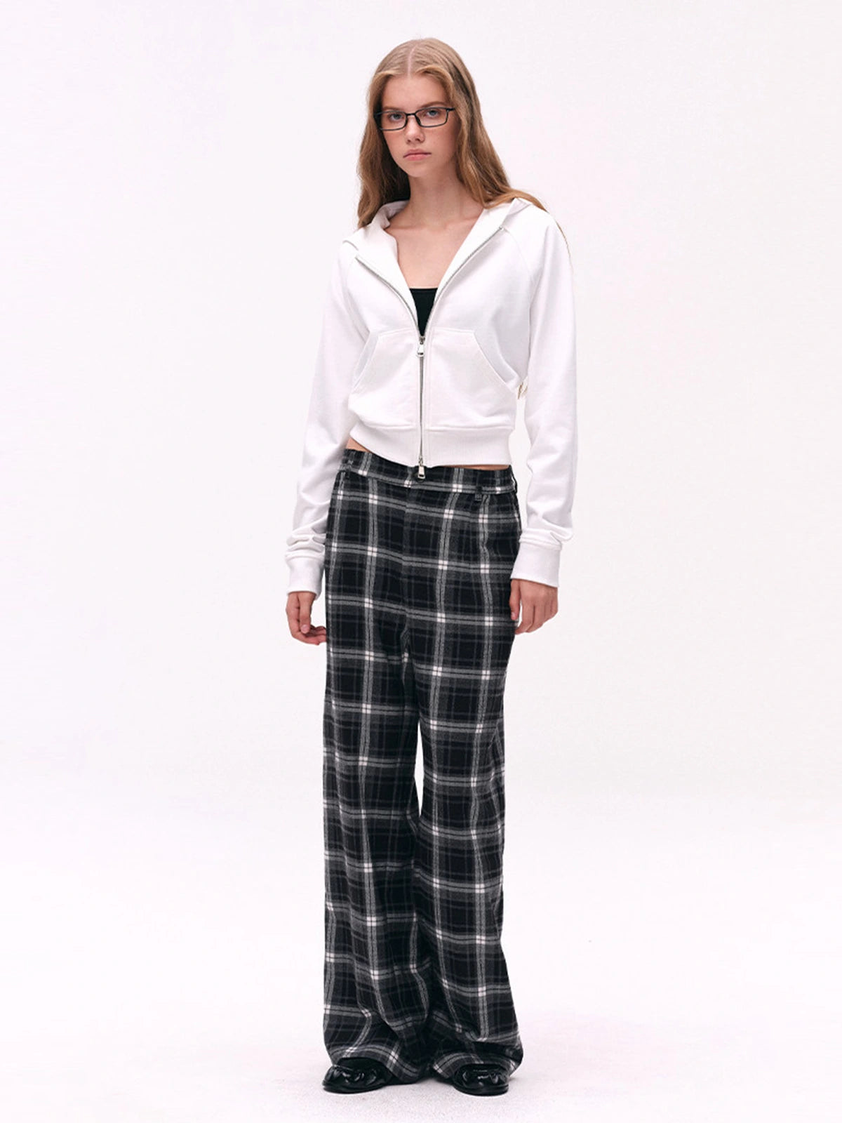 High-Waist Plaid Wide-Leg Pants