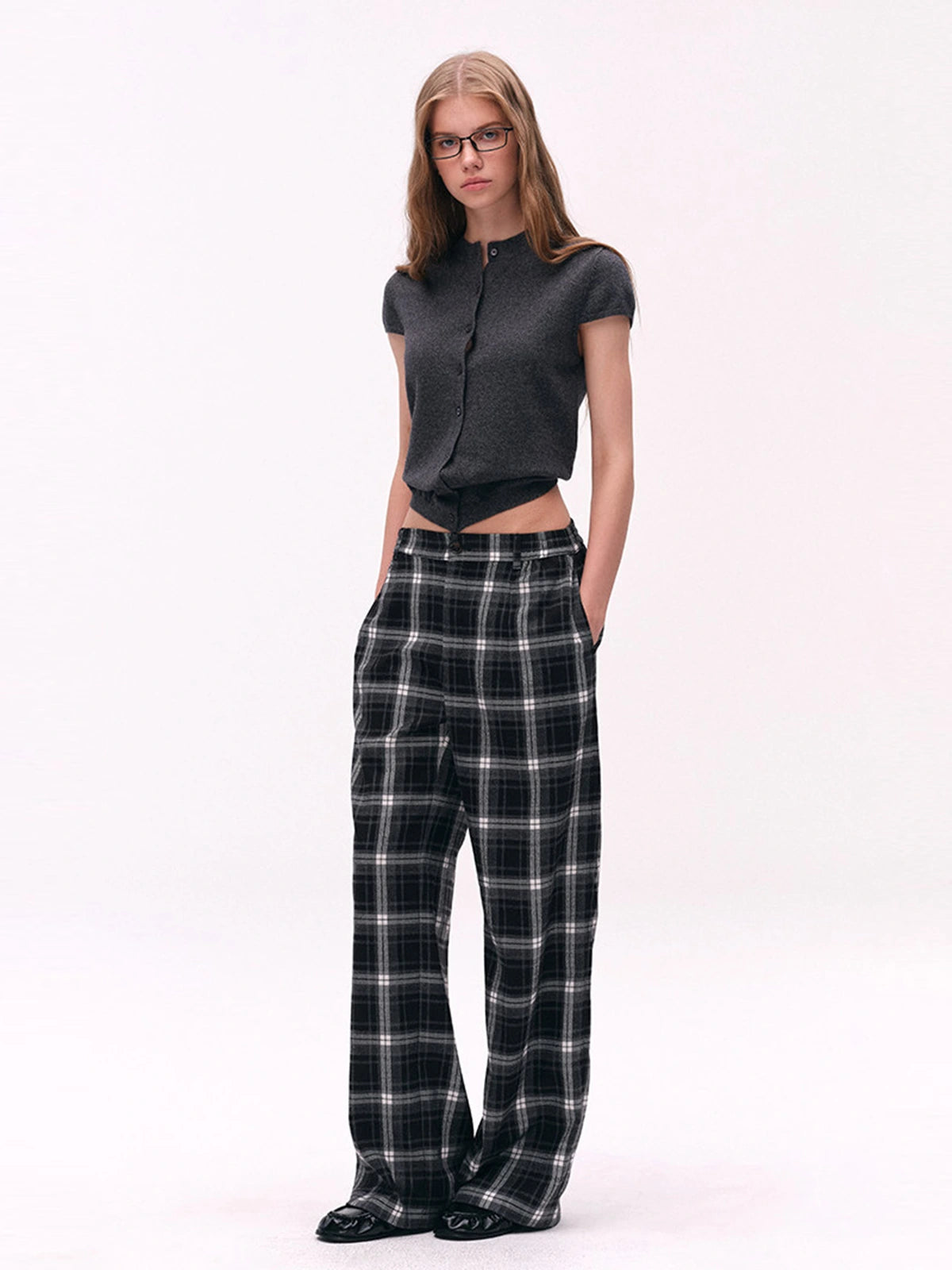High-Waist Plaid Wide-Leg Pants