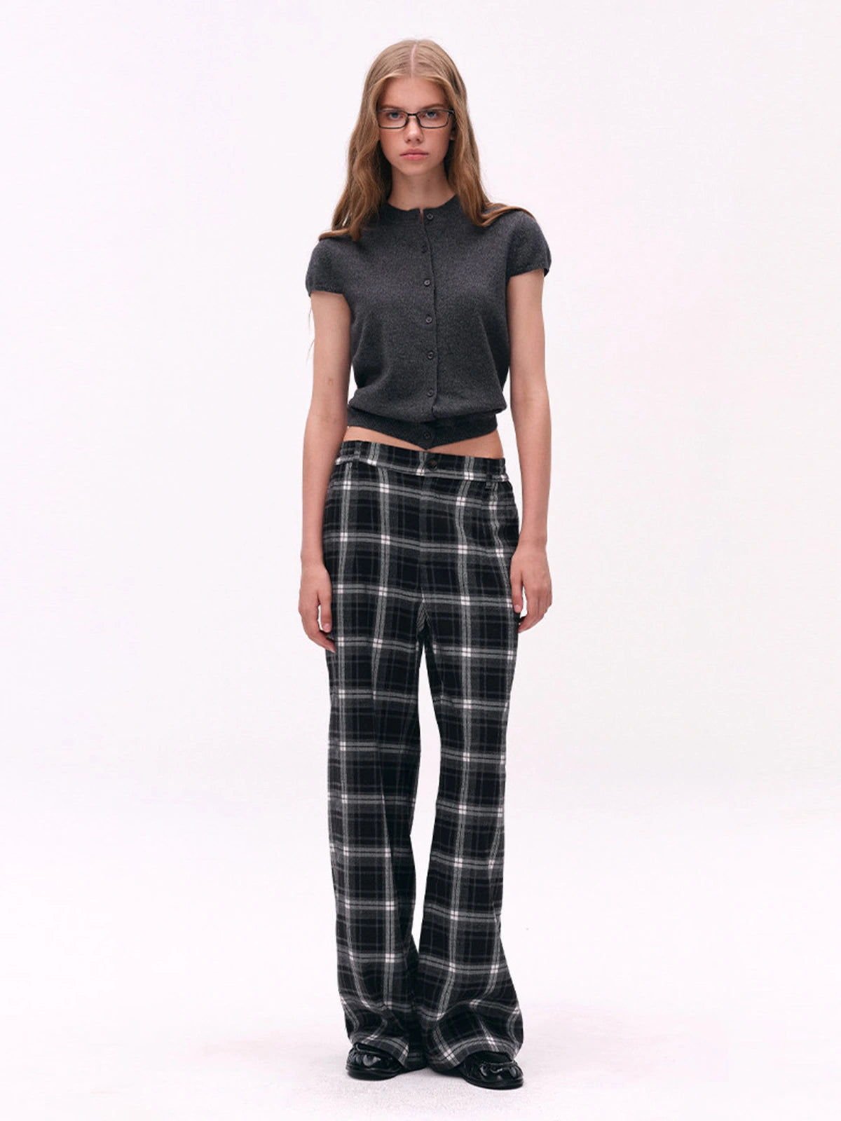 High-Waist Plaid Wide-Leg Pants