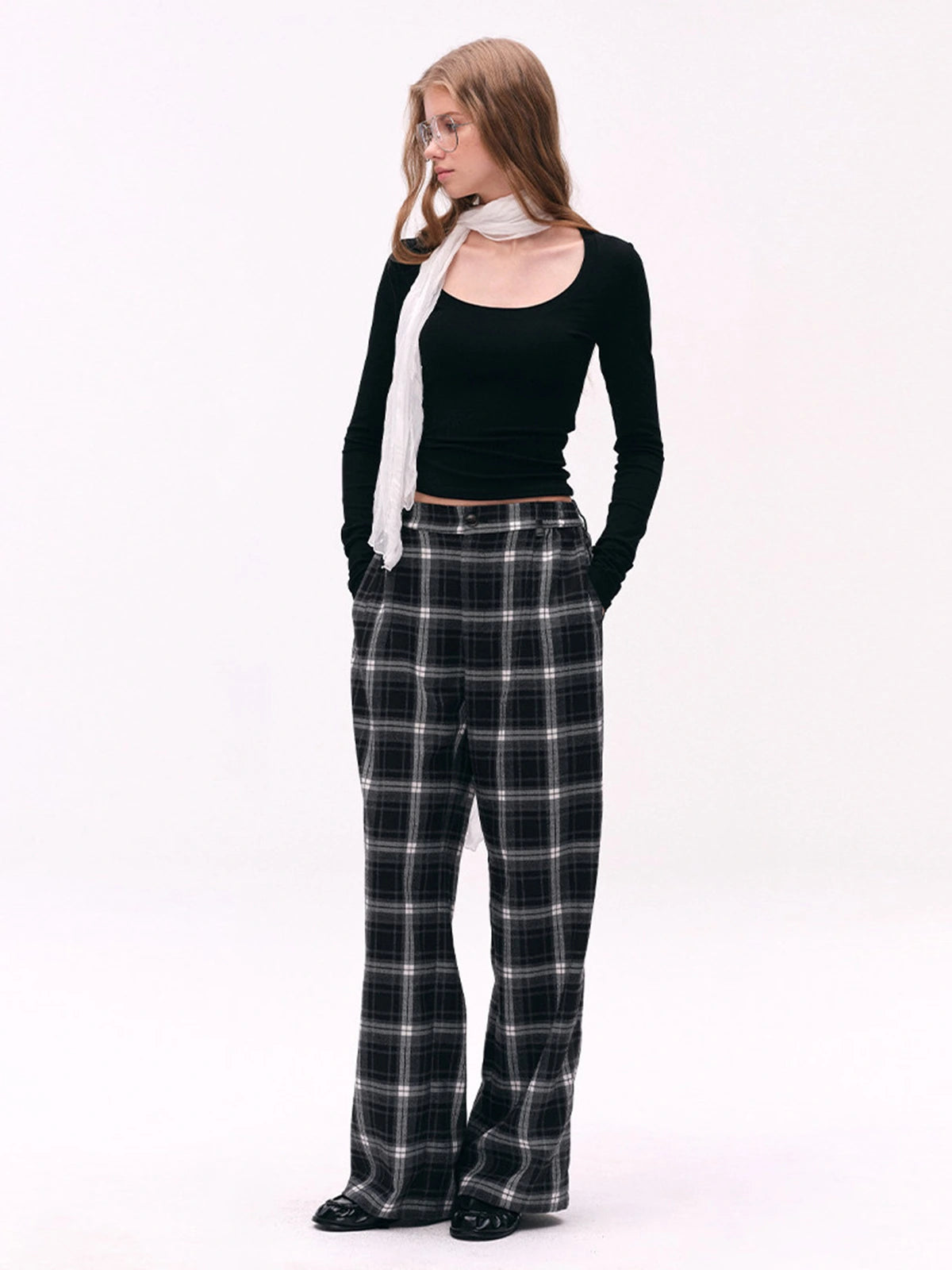 High-Waist Plaid Wide-Leg Pants
