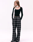 High-Waist Plaid Wide-Leg Pants