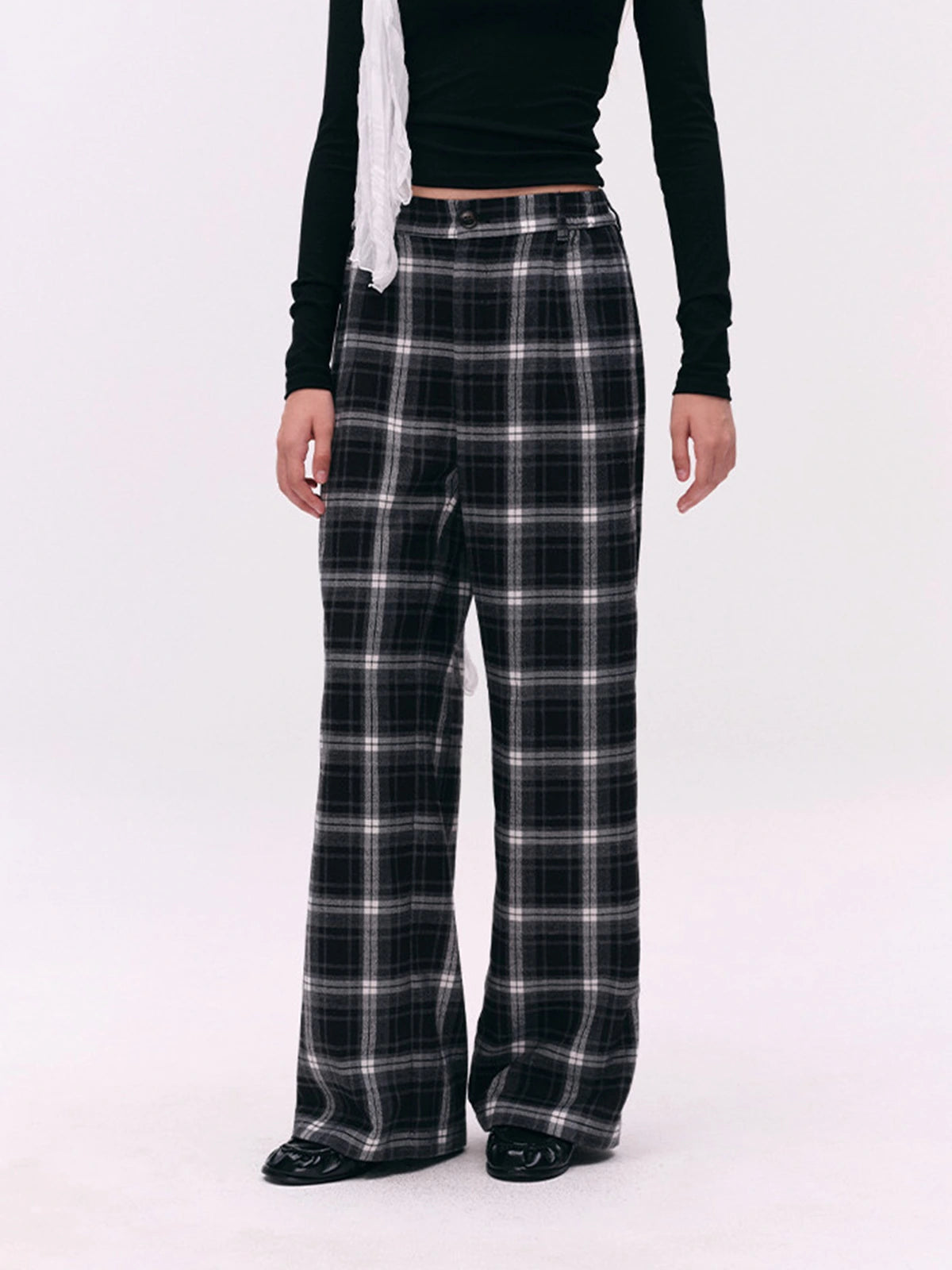 High-Waist Plaid Wide-Leg Pants