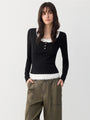 Lace-Trim Layered Henley Top in Gray/Mint a?? view 4