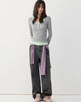 Lace-Trim Layered Henley Top