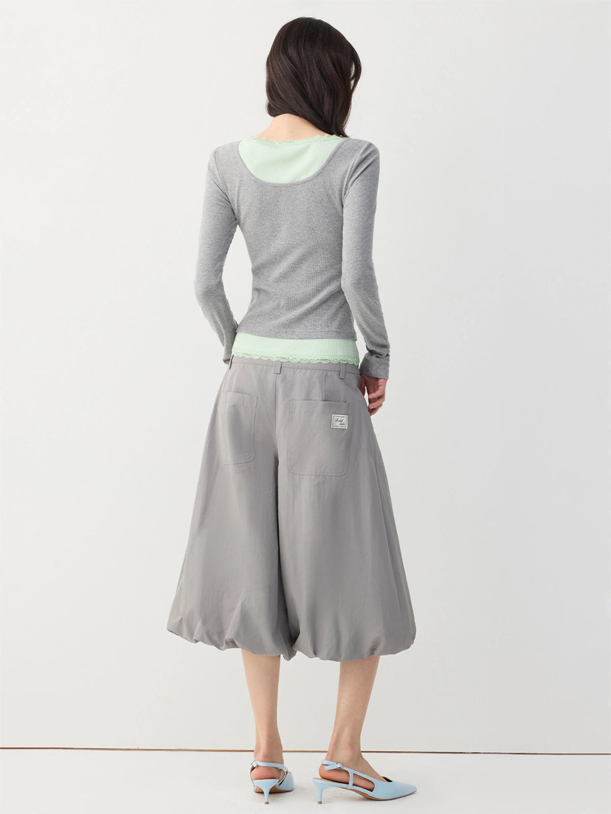 Lace-Trim Layered Henley Top