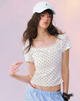 Lace-Trim Polka Dot Square-Neck Top in White ¡ª view 4