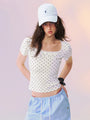 Lace-Trim Polka Dot Square-Neck Top