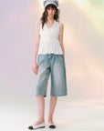 Lace-Trim Tie-Front Peplum Top