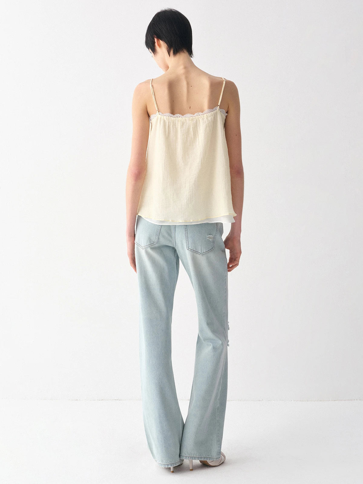 Layered Lace-Trim Drawstring Cami