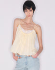 Layered Lace-Trim Drawstring Cami