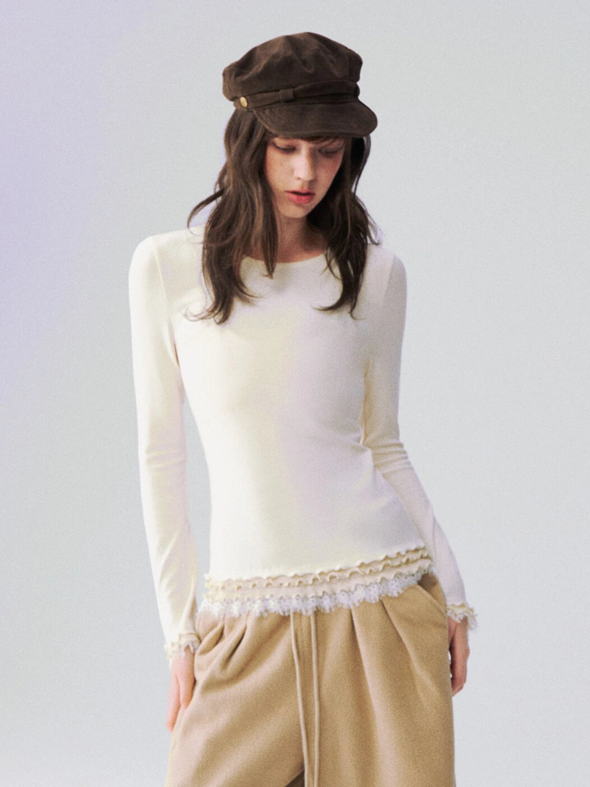 Layered Lace-Trim Long-Sleeve Top