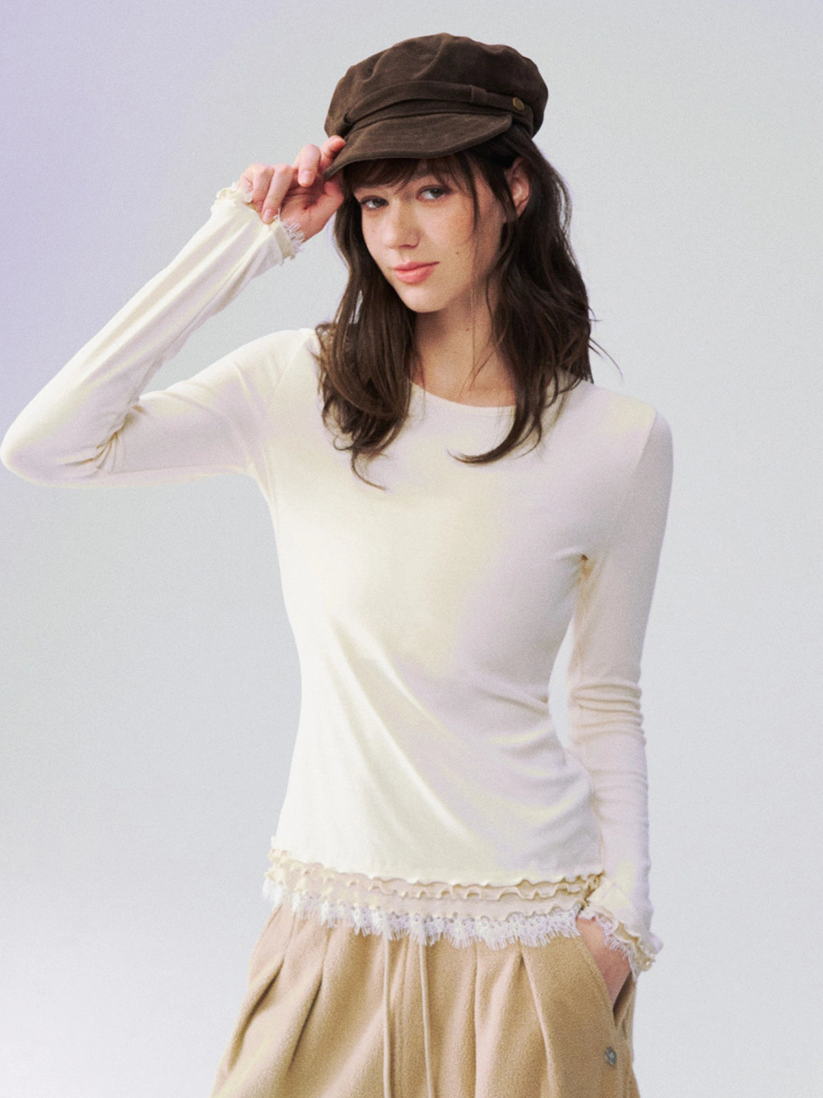 Layered Lace-Trim Long-Sleeve Top