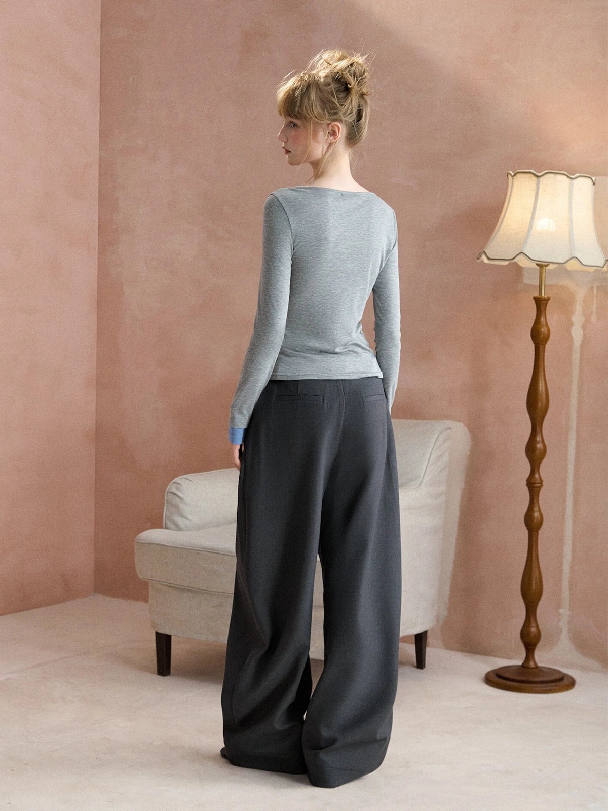 Layered-Look Boatneck Henley Top