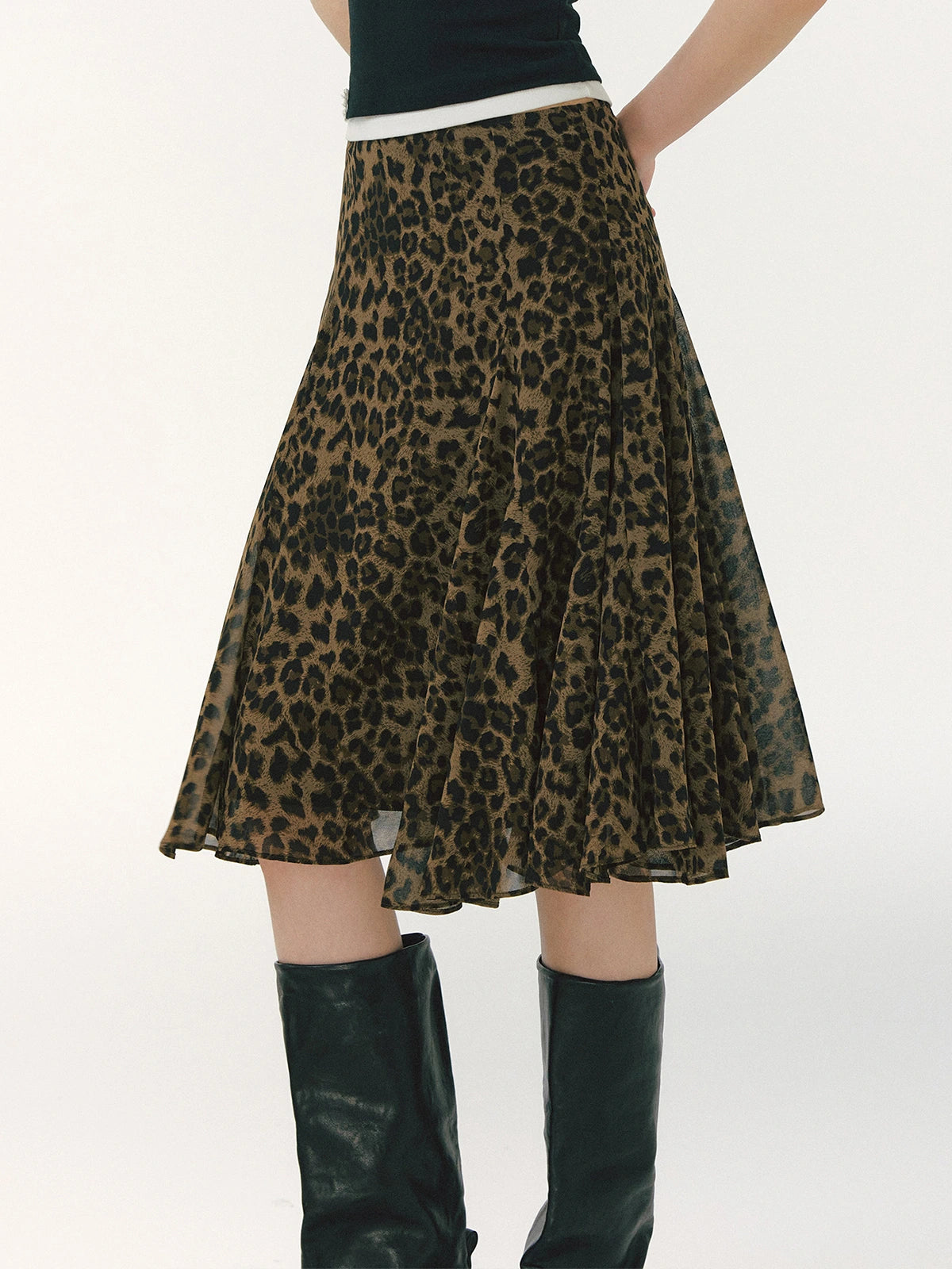 Leopard Print A-Line Midi Skirt