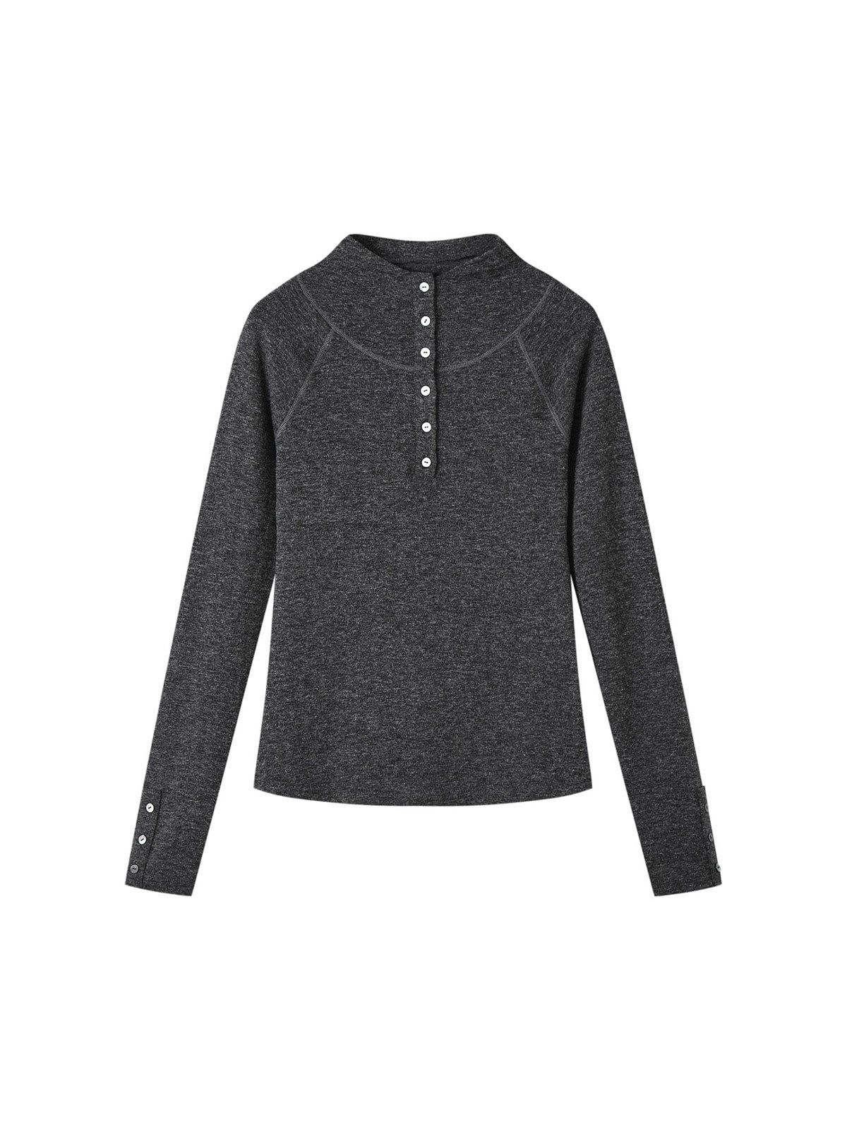 Mock-Neck Button-Cuff Henley Top