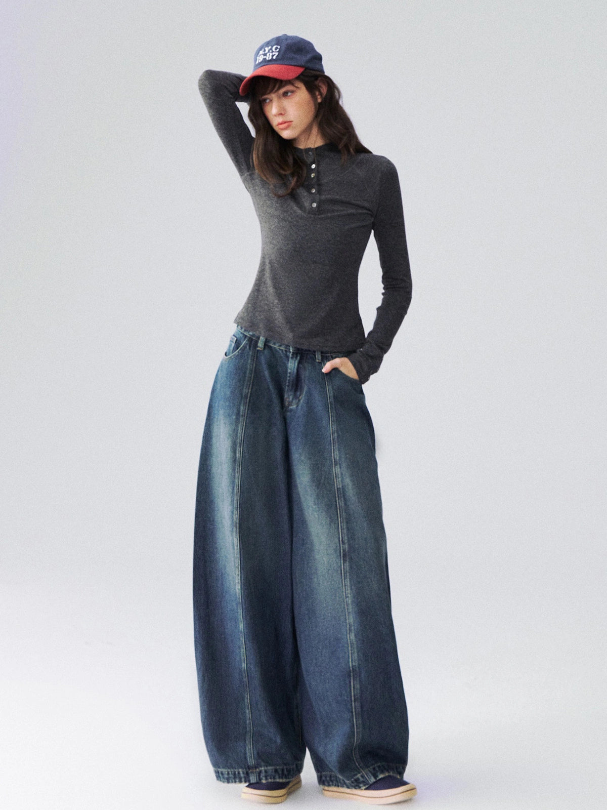 Mock-Neck Button-Cuff Henley Top