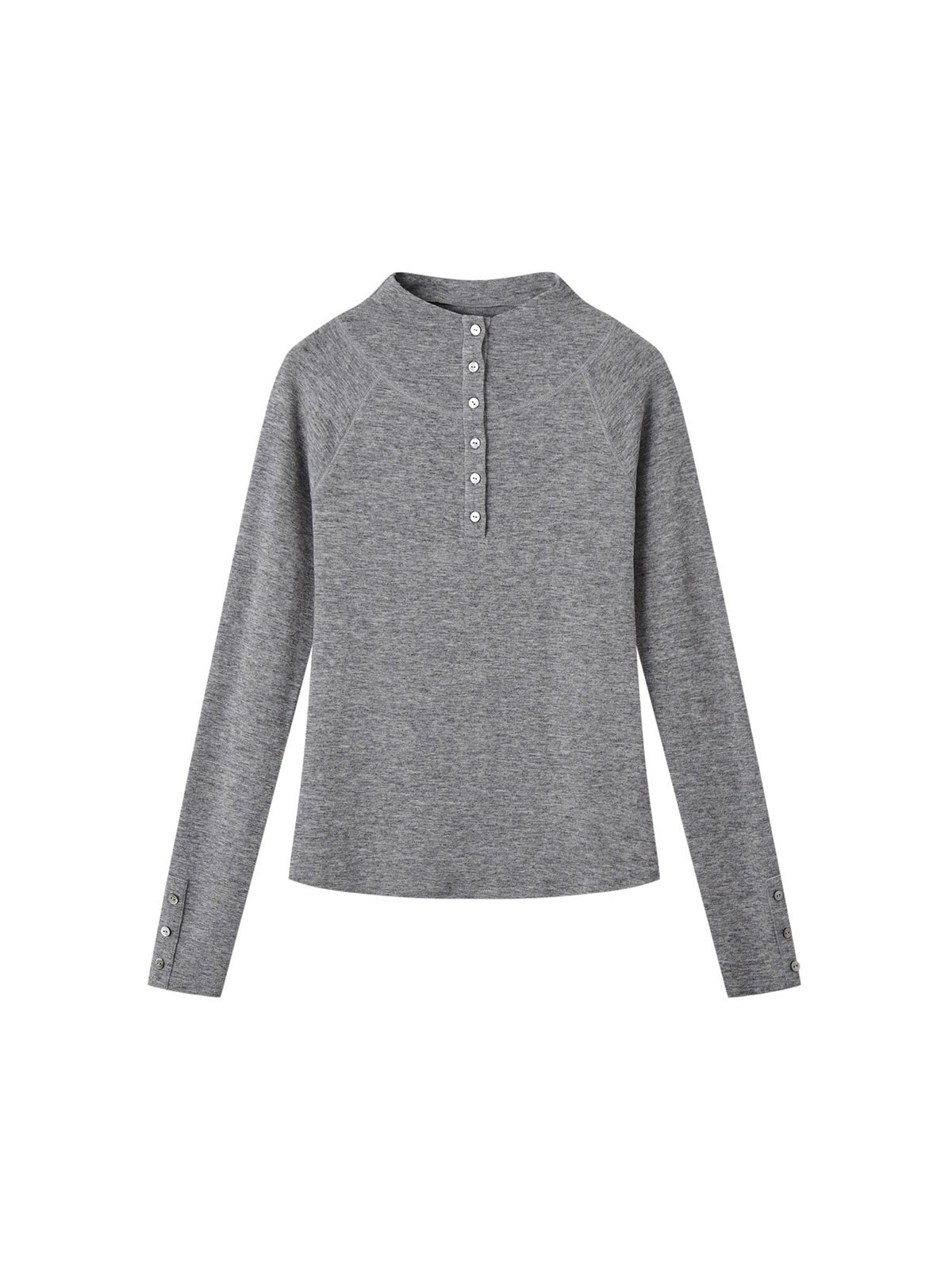 Mock-Neck Button-Cuff Henley Top