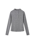 Mock-Neck Button-Cuff Henley Top