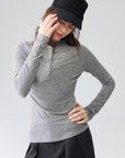 Mock-Neck Button-Cuff Henley Top