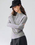 Mock-Neck Button-Cuff Henley Top