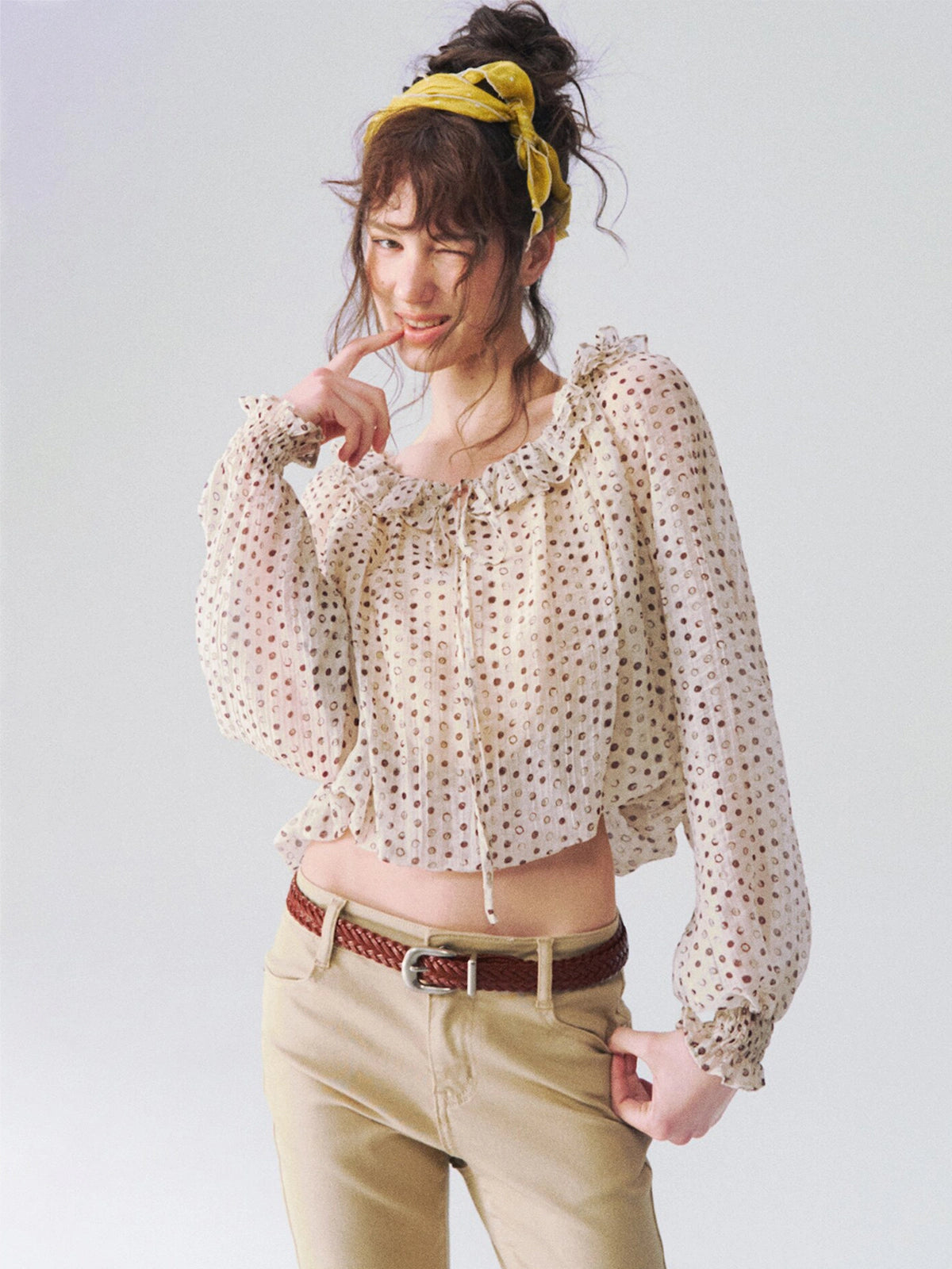 Off-Shoulder Polka Dot Blouse