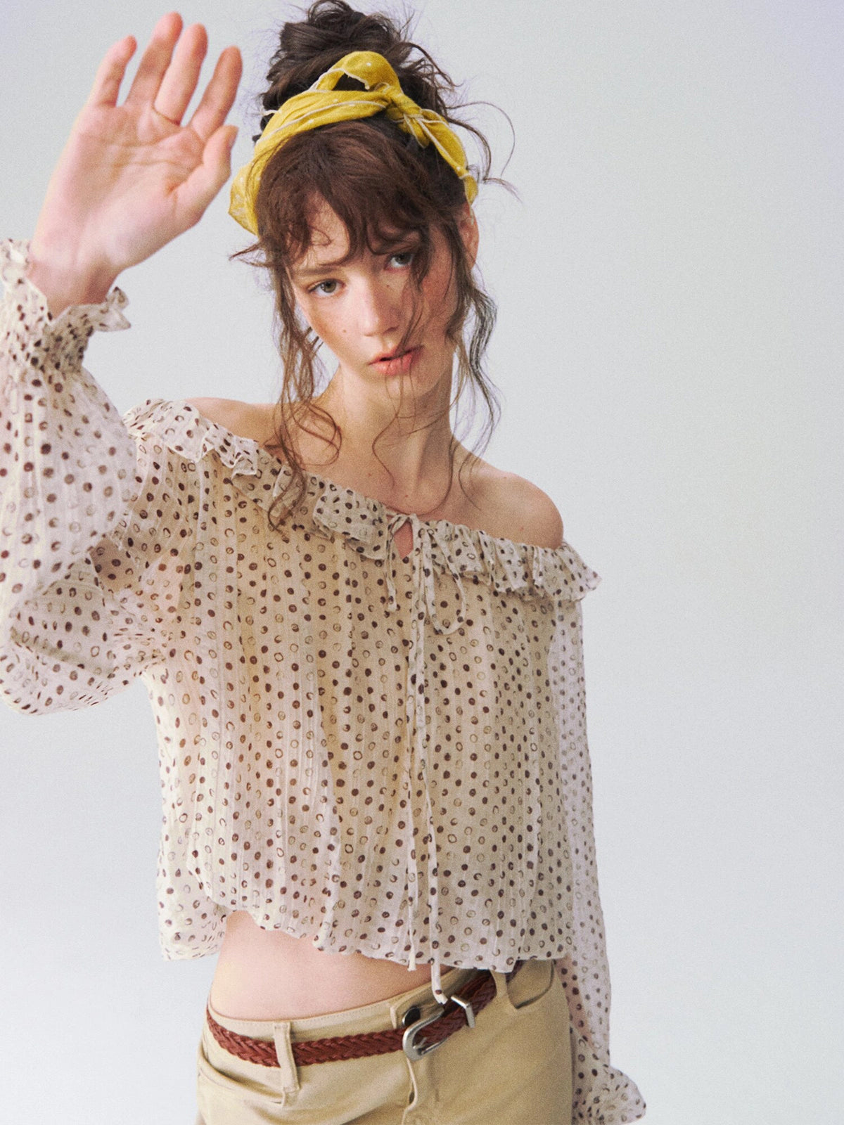 Off-Shoulder Polka Dot Blouse