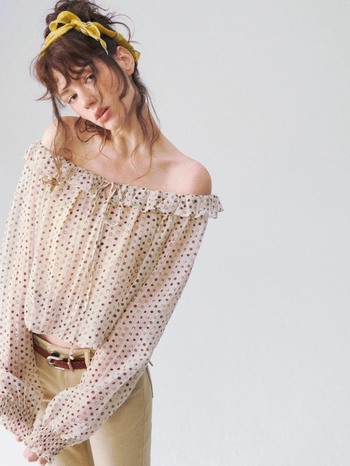 Off-Shoulder Polka Dot Blouse