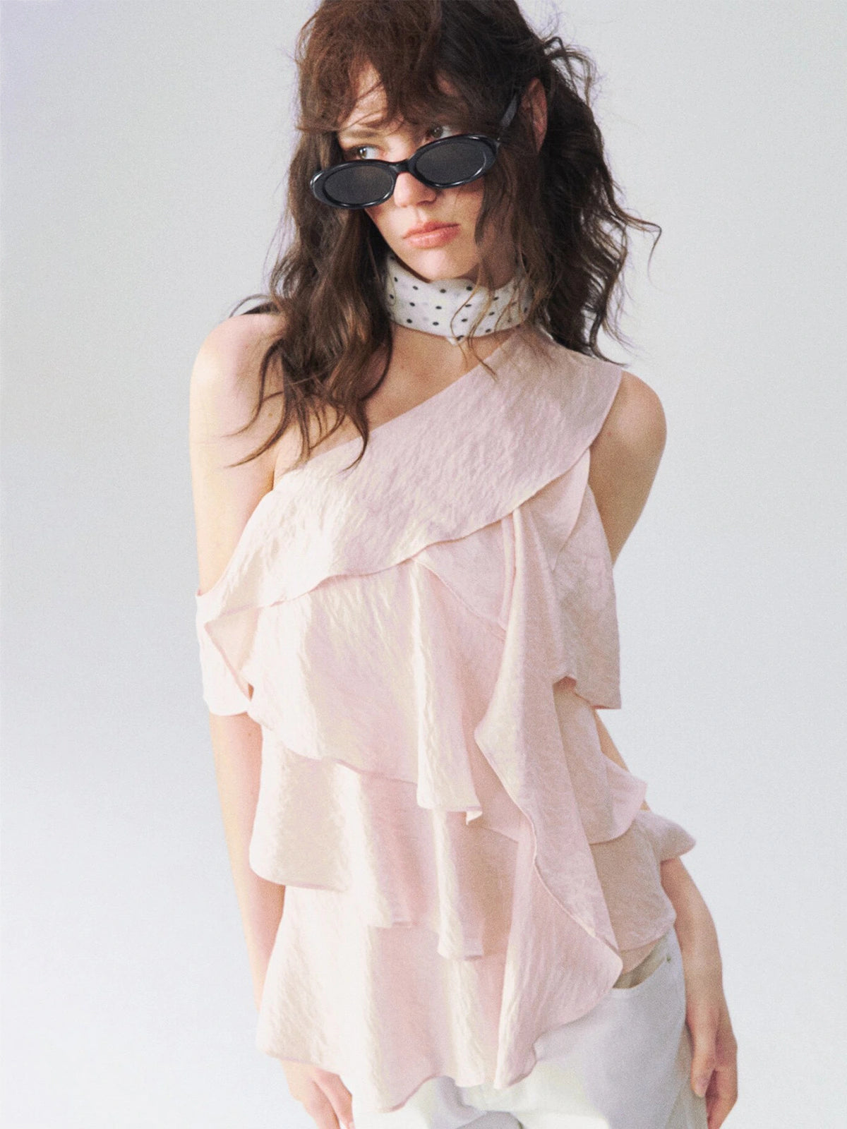 One-Shoulder Ruffle Top in Blush a?? view 4