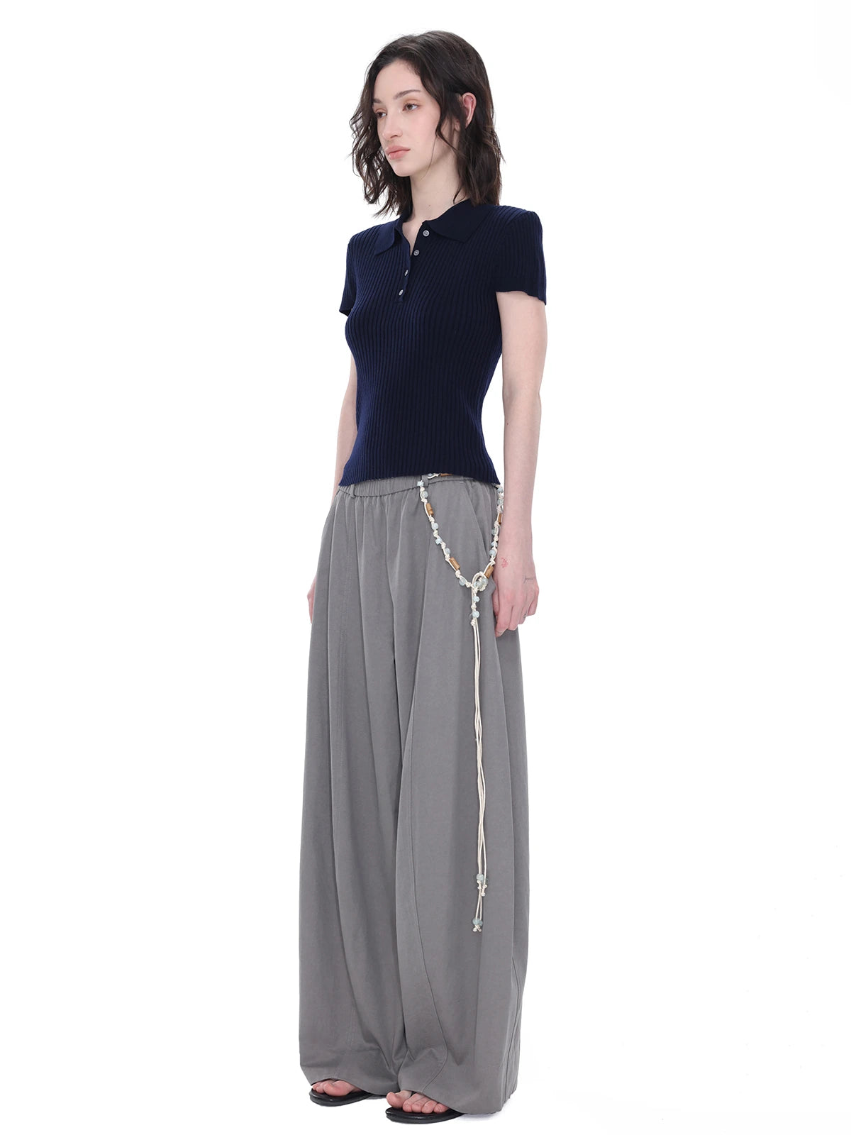 Pleated Barrel-Leg Pants