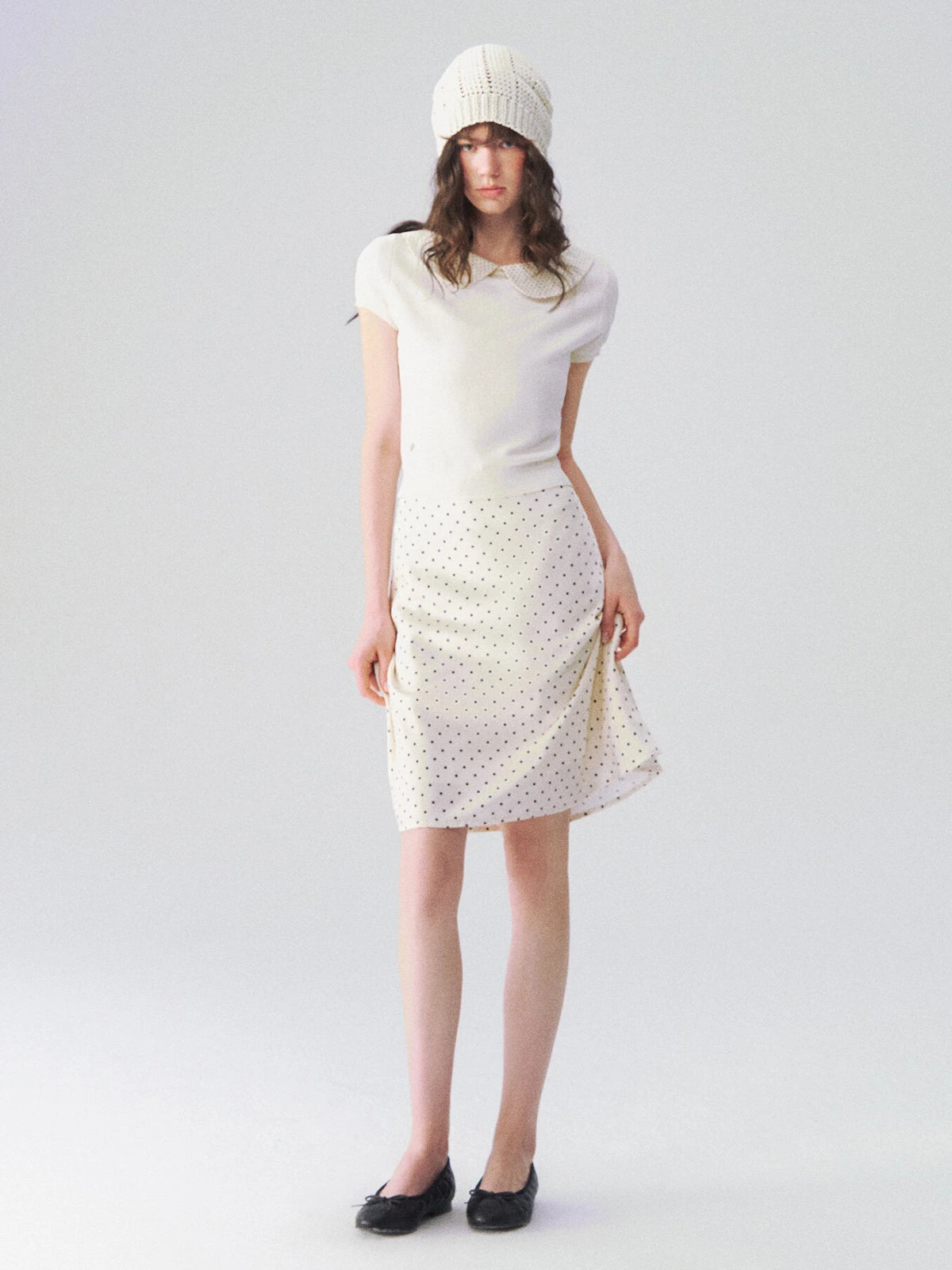 Polka Dot A-Line Midi Skirt in Ivory ¡ª view 4